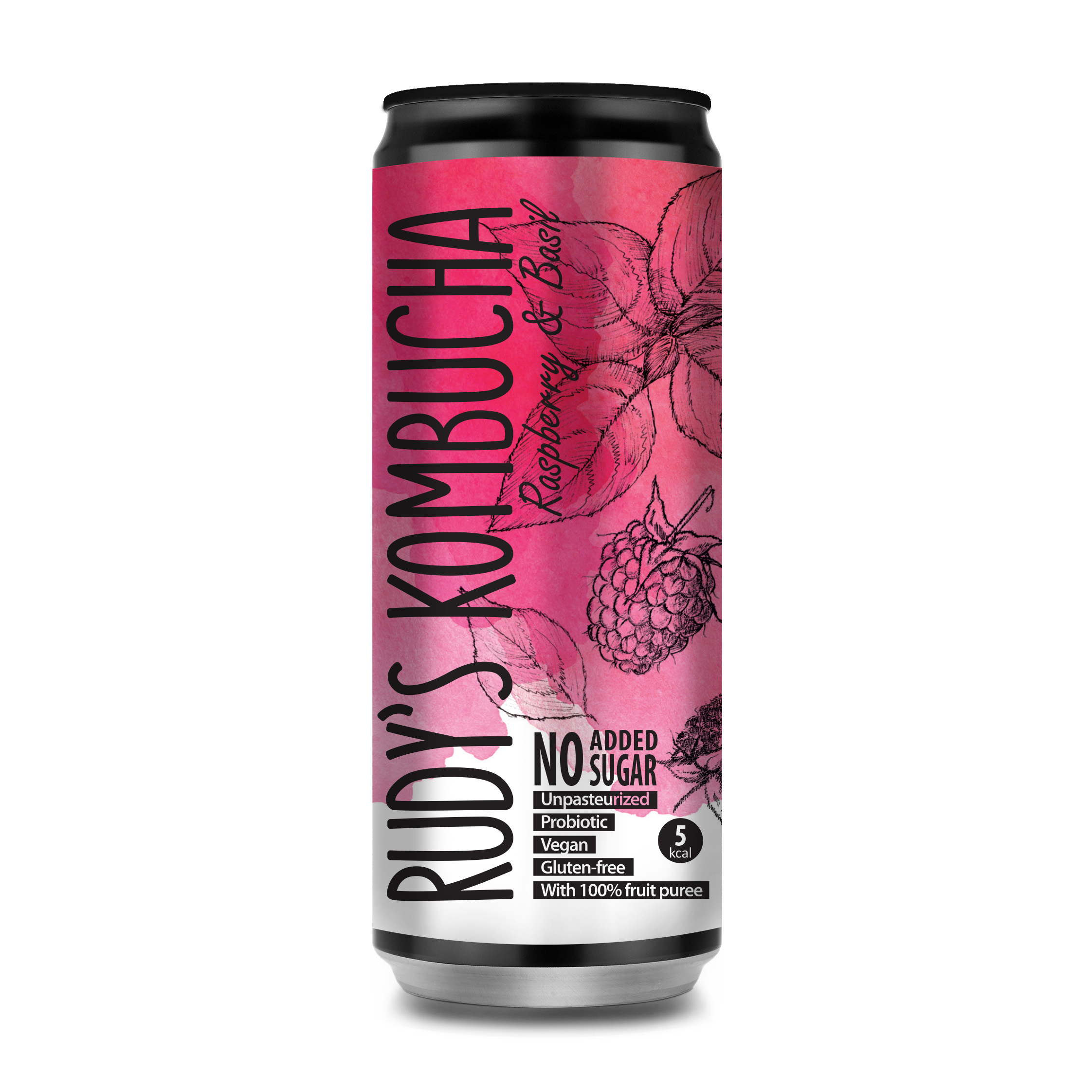 Rudy´s kombucha "Raspberry & Basil" 33cl CAN